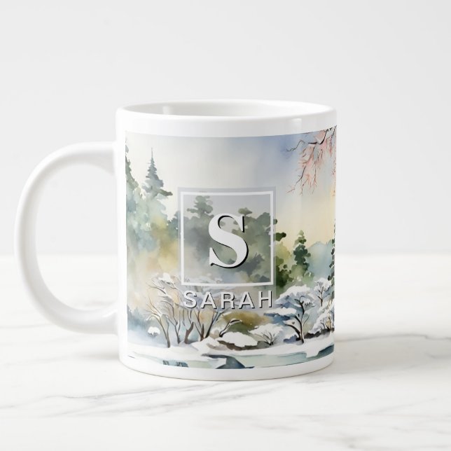 Taza De Café Gigante Arte acuarela de invierno de Kyoto - Mug (Izquierda)