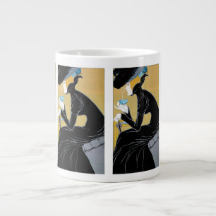 Taza De Café Gigante Arte Antiguo Modernista, Señora Bebiendo Té Marco 