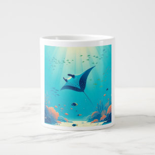 Taza De Café Gigante Arte costero clásico de manta raya
