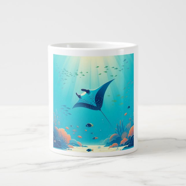 Taza De Café Gigante Arte costero clásico de manta raya (Frente)