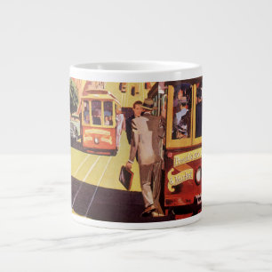 Taza De Café Gigante Arte de cartel de viaje de antiguos tranvías de Sa