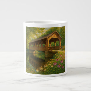Taza De Café Gigante Arte de hermoso puente cubierto de verano