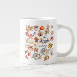 Taza De Café Gigante Arte de hojas florales de calabaza de otoño