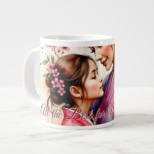 Taza De Café Gigante Arte de kimono del Día de la Madre con abrazo flor