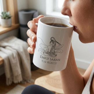 Taza De Café Gigante Arte de línea fluida Figura meditando Yoga