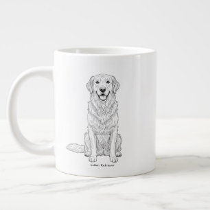 Taza De Café Gigante Arte de línea minimalista de Golden Retriever dora