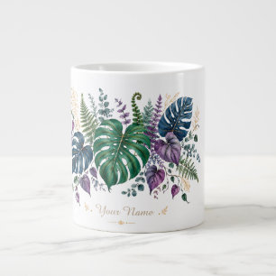 Taza De Café Gigante Arte de monograma botánico tropical personalizado
