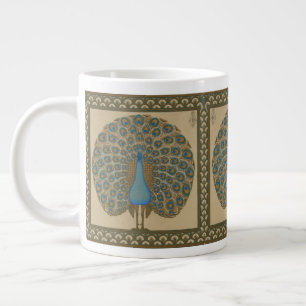 Taza De Café Gigante Arte de pavo real azul dorado vintage de Walter Cr