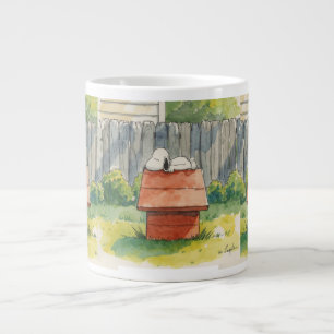 Taza De Café Gigante Arte de perro durmiendo en caseta roja en acuarela