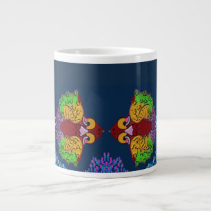 Taza De Café Gigante Arte de pescado abstracto con escritura tailandesa