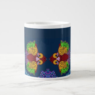 Taza De Café Gigante Arte de pescado abstracto con escritura tailandesa