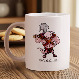 Taza De Café Gigante Arte de un ajolote con un hacha guerrero gladiador