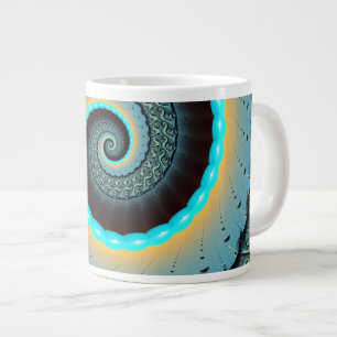 Taza De Café Gigante Arte en espiral fractal abstracto azul turquesa na