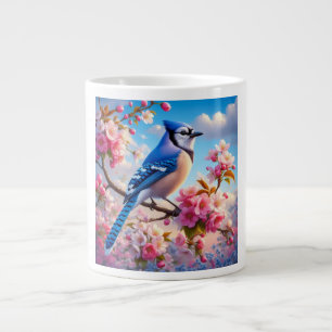 Taza De Café Gigante arte floral/primavera de arrendajo azul