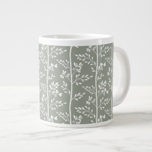 Taza De Café Gigante Arte floral verde eucalipto refinado