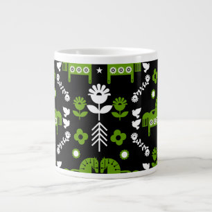 Taza De Café Gigante Arte folclórico escandinavo de caballos