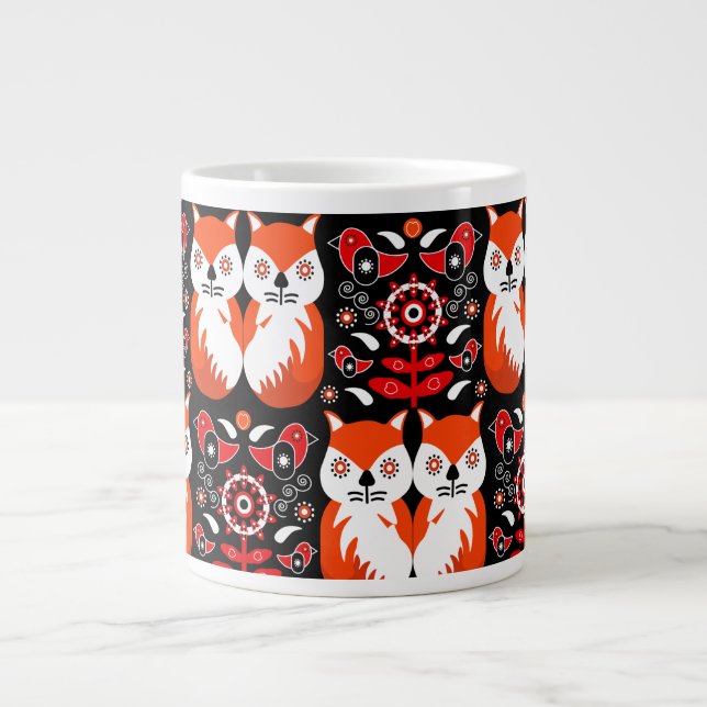 Taza De Café Gigante Arte folclórico escandinavo de Fox (Frente)