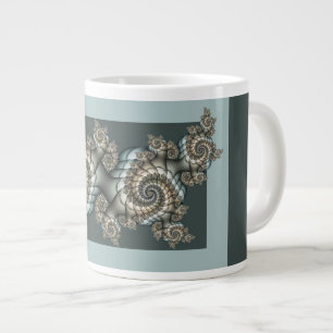 Taza De Café Gigante Arte fractal abstracto beige azul claro espirales