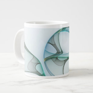 Taza De Café Gigante Arte fractal abstracto moderno azul turquesa gris