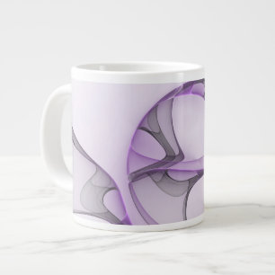 Taza De Café Gigante Arte fractal abstracto moderno lavanda gris