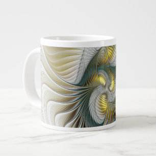 Taza De Café Gigante Arte fractal de fantasía Verde azulada de oro nobl