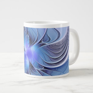 Taza De Café Gigante Arte fractal moderno abstracto lavanda azul
