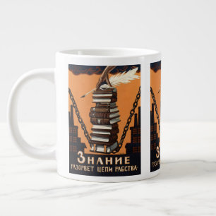 Taza De Café Gigante Arte impreso de campaña de alfabetización vintage 