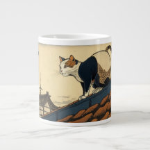 Arte inspirado en Hokusai con un gato lindo