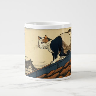 Taza De Café Gigante Arte inspirado en Hokusai con un gato lindo