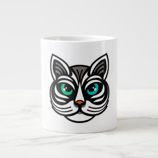 Taza De Café Gigante Arte juguetón de gato con ojos extraños