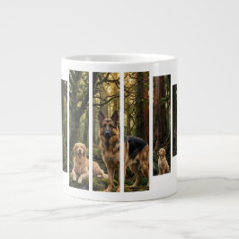 Taza De Café Gigante Arte mural de pastor alemán y retriever dorado