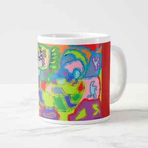Taza De Café Gigante Arte original multicolor Abstracto brillante firma