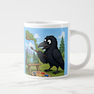 Taza De Café Gigante Artista divertido cuervo pintando arte de paisaje