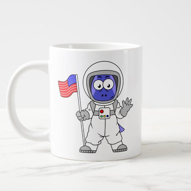 Taza De Café Gigante Astronauta de Parasaurolophus con bandera estadoun (Izquierda)