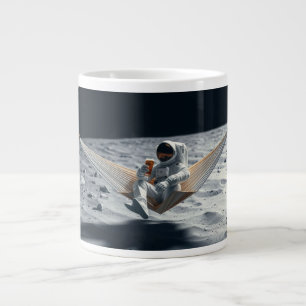 Taza De Café Gigante Astronauta relajándose con cerveza en la Luna