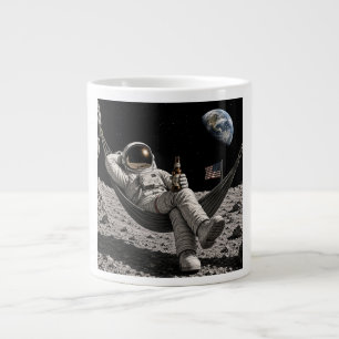 Taza De Café Gigante Astronauta relajándose con cerveza en la Luna