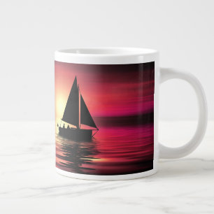 Taza De Café Gigante Atardecer, mar, velero