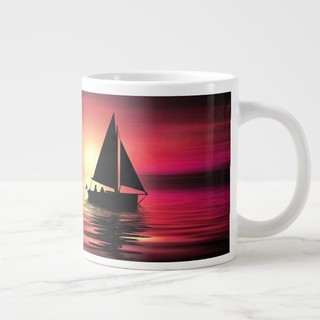 Taza De Café Gigante Atardecer, mar, velero (Derecha)