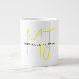 Taza De Café Gigante Atractivo Monograma Amarillo Blanco Moderno Minima