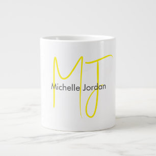 Taza De Café Gigante Atractivo Monograma Amarillo Blanco Moderno Minima