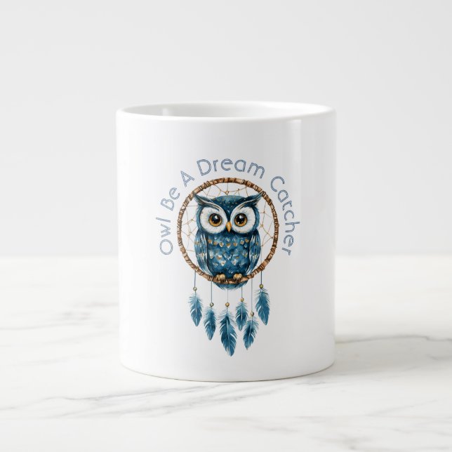 Taza De Café Gigante Atrapasueños de búho azul (Frente)