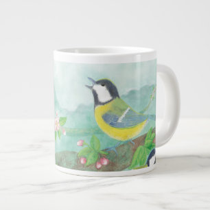 Taza De Café Gigante Aves cantando en una rama de árbol floreciente