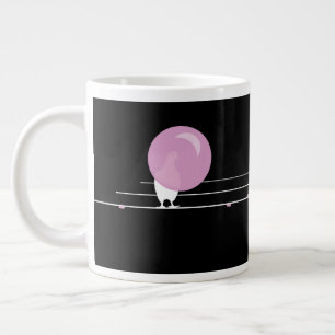 Taza De Café Gigante Aves divertidas de Bubblegum con un negro hilo