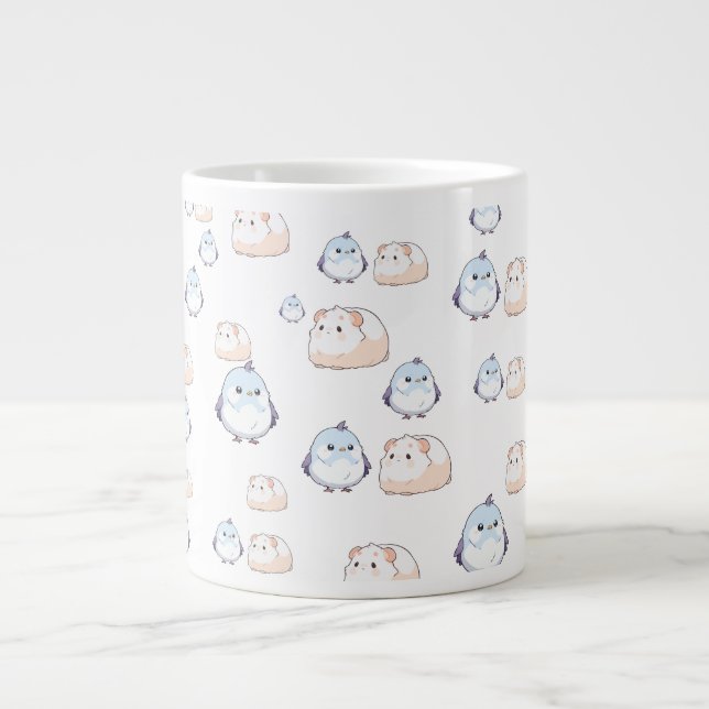 Taza De Café Gigante Aves kawaii y cerdos guineanos. Kawaii compite por (Frente)