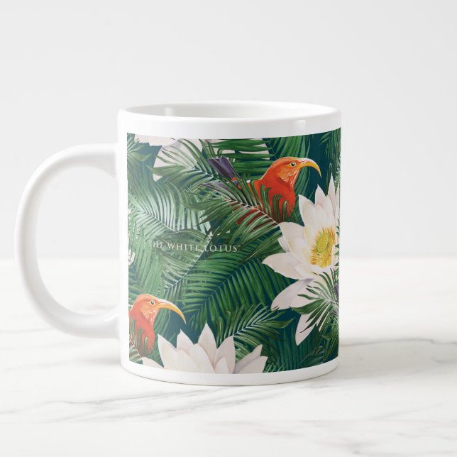 Taza De Café Gigante Aves tropicales del Lotus blanco y patrón de Lotus (Izquierda)