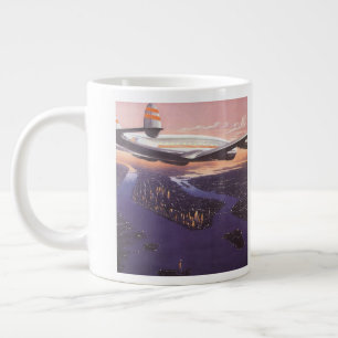 Taza De Café Gigante Avión antiguo sobre el río Hudson, ciudad de Nueva