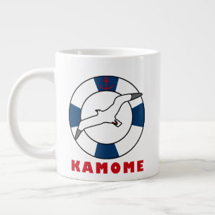 Taza De Café Gigante Azul de la Marina de los Anillos de Gaviota y Nata
