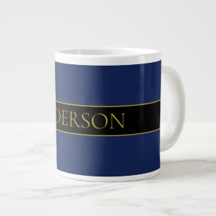 Taza De Café Gigante Azul Marino y Dorado Nombre Apellido o Empresa