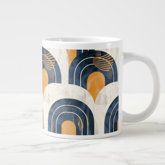 Taza De Café Gigante Azul y blanco abstracto de oro (Derecha)