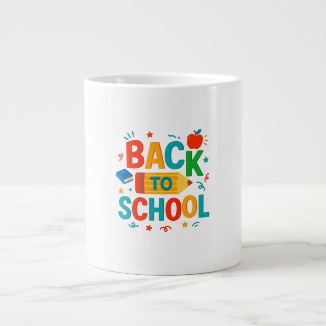 Taza De Café Gigante Back to School" Illustrated Pencil & Apple Coffee (Frente)